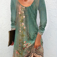 Vintage Floral Print Long Sleeve Dress