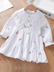 Girls' Blossom Lace Collar Dress Long Sleeve Comfy Fit Casual Autumn Spring