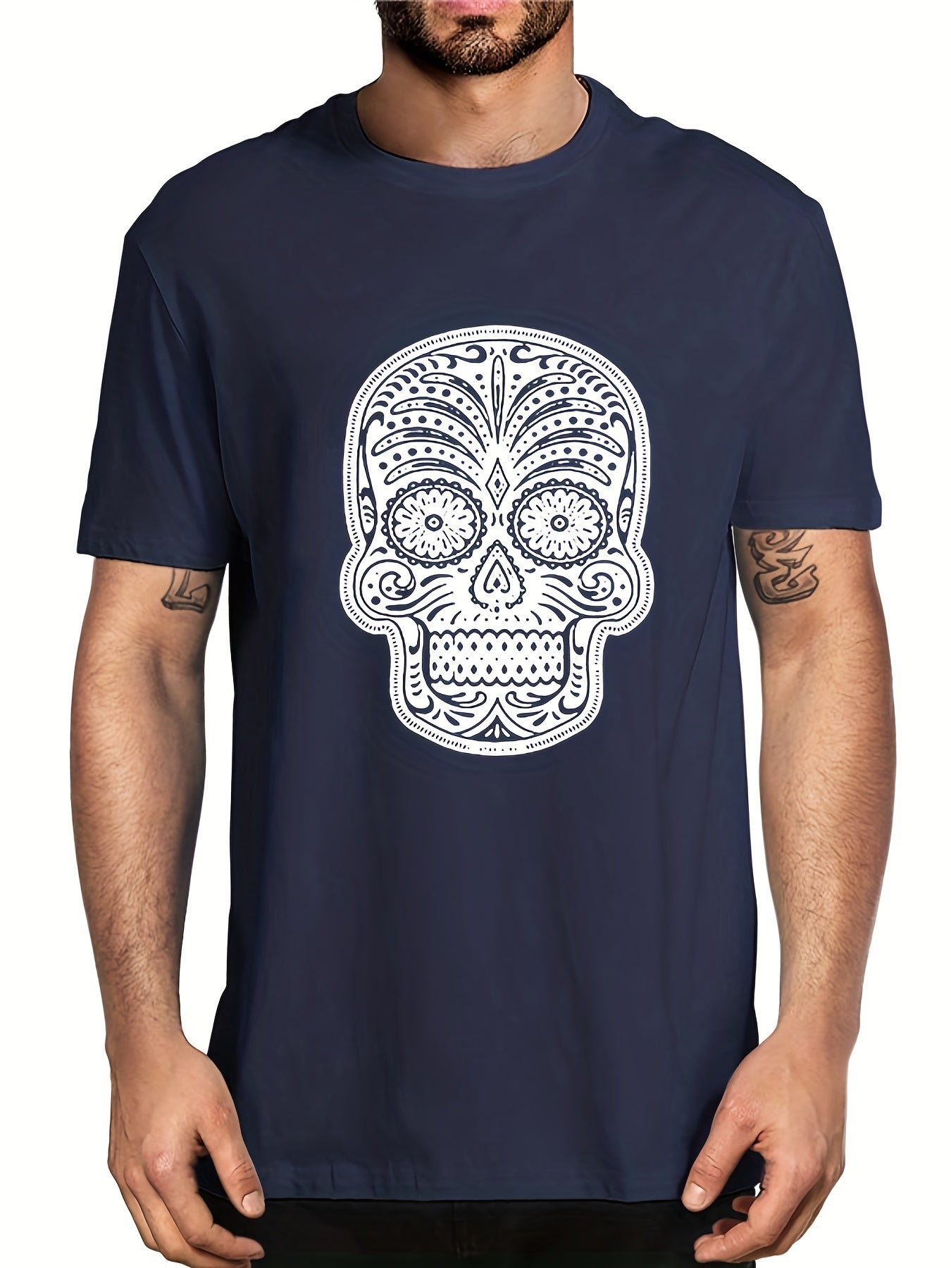 Men's Floral Skull Graphic T shirt Casual Tee for Summer