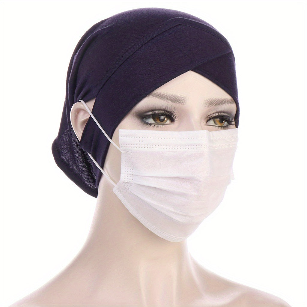Solid Turban Cap Ear Loop Headwrap Casual Beanie Elastic Head Scarf