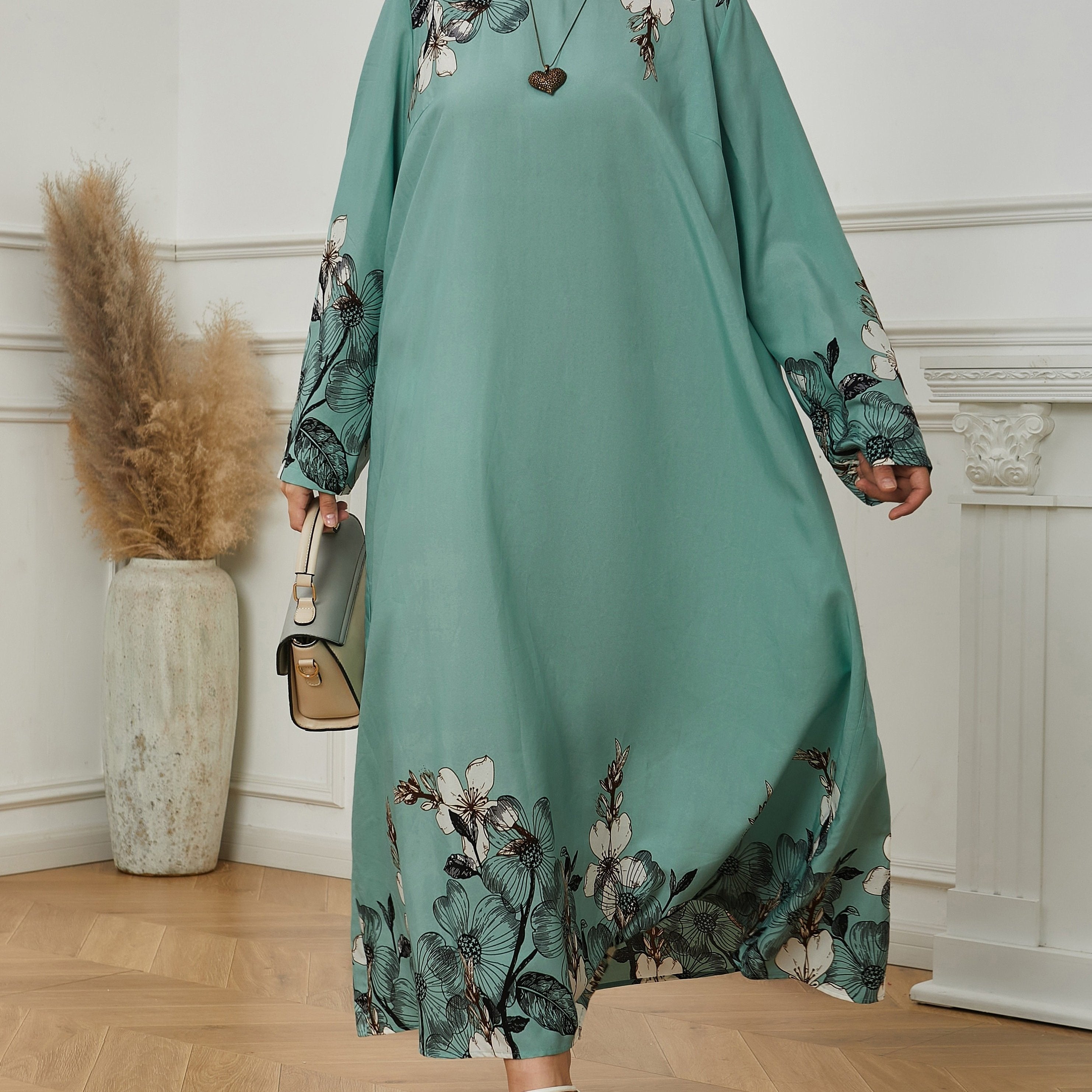 Boho Dress Floral Print Long Sleeve Loose Fit Maxi Dress