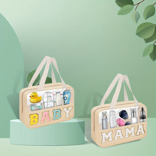 Chenille Letter Patch Clear Bag + Nylon Makeup Pouch