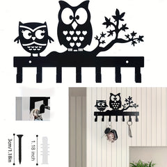 Owl Key Hanger with 7 Hooks - Decorative Metal Keychain Organizer