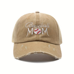 Mom Embroidery Ponytail Trucker Hat Distressed Softball Mom Baseball Cap