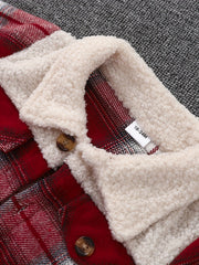 Boys Plaid Stretch Collar Fleece Jacket