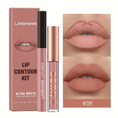 LANGMANNI Lipgloss Lipliner Set Waterproof Liquid Lipstick