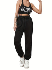 Women's Outdoor Running Casual Workout Pants Solid Loose Drawstring Athleisure