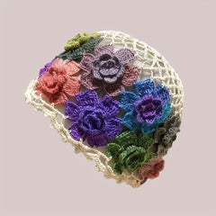 Cotton Hollow Crochet Skull Cap Knit Floral Beanie Hat