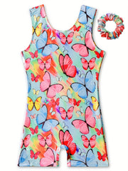 Girls Tie Dye Butterfly Gymnastics Outfit Sleeveless Dance Suit