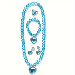 Girls Princess Crystal Jewel Set - Necklace, Ear Clip, Ring, Bracelet