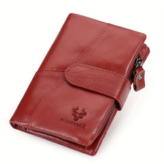 HUMERPAUL Women's Red Leather Clutch Bi-Fold Snap Closure Lanyard