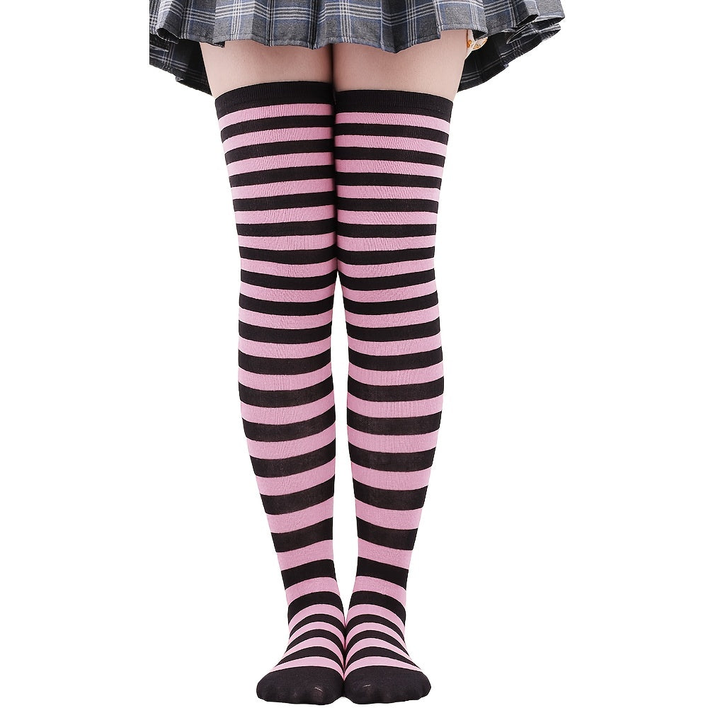 Striped Thigh High Socks Cosplay Over The Knee Stockings
