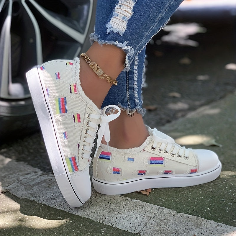 Women's Flat Canvas Shoes Casual Lace Up Low Top Sneakers