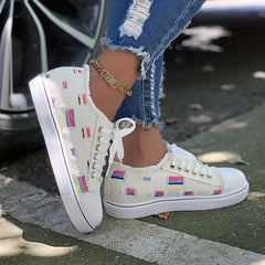 Women's Flat Canvas Shoes Casual Lace Up Low Top Sneakers