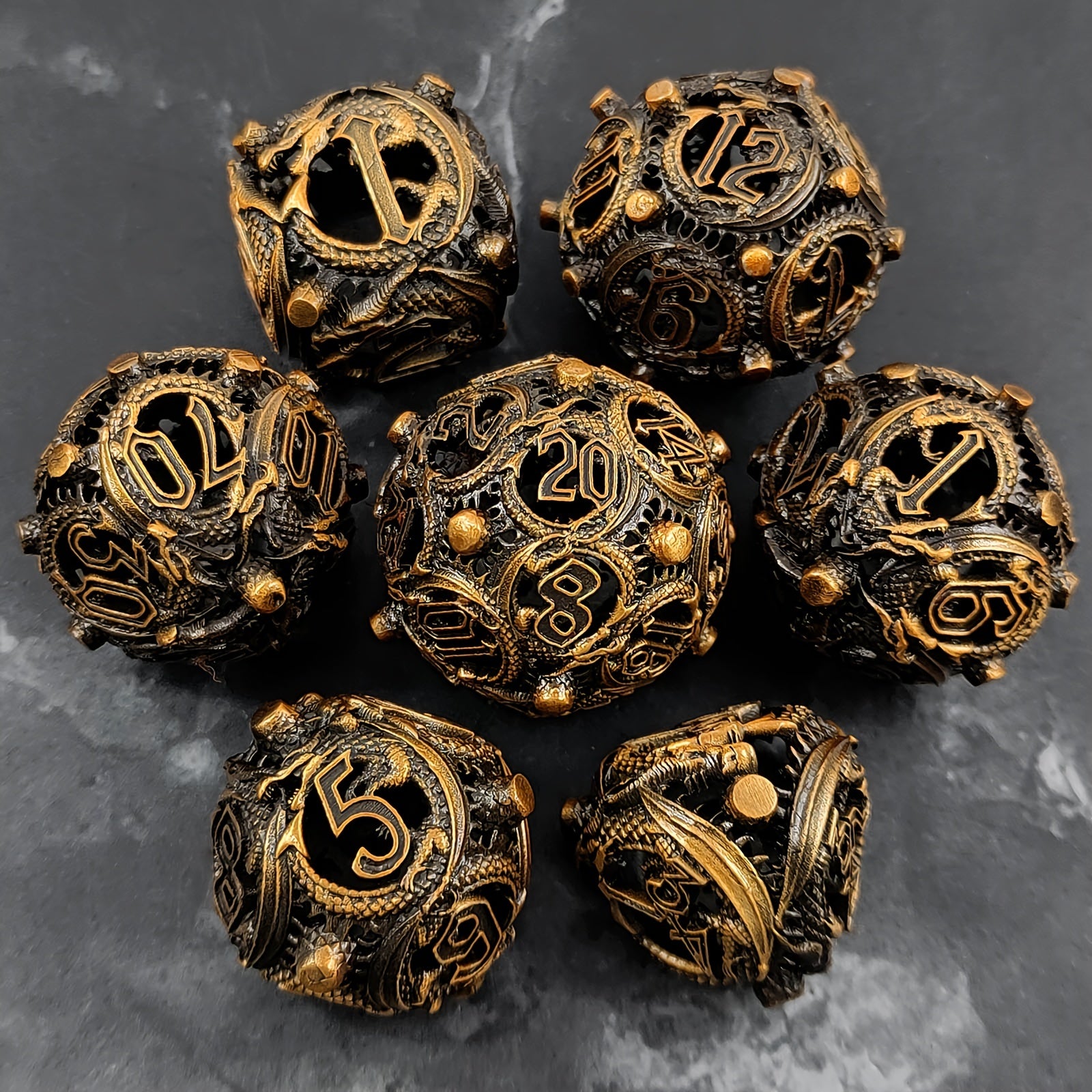 Metal Polyhedral Hollow Dice Set - Large Role Playing Dice