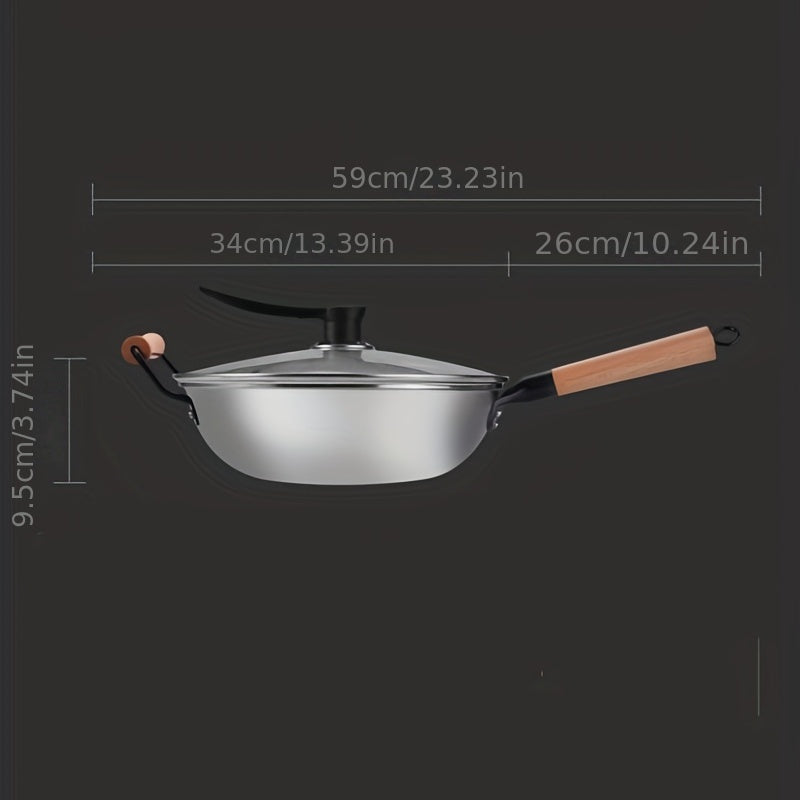 Non Stick Wok With Lid 34 01cm Stainless Steel Honeycomb Coating Deep Frying Pan