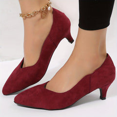 Red Kitten Heels Pointed Toe Work Pumps