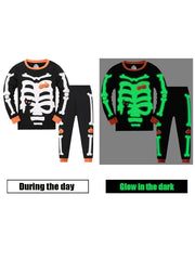 Kid's Skeleton Reflective Pattern PJ Set Halloween Loungewear