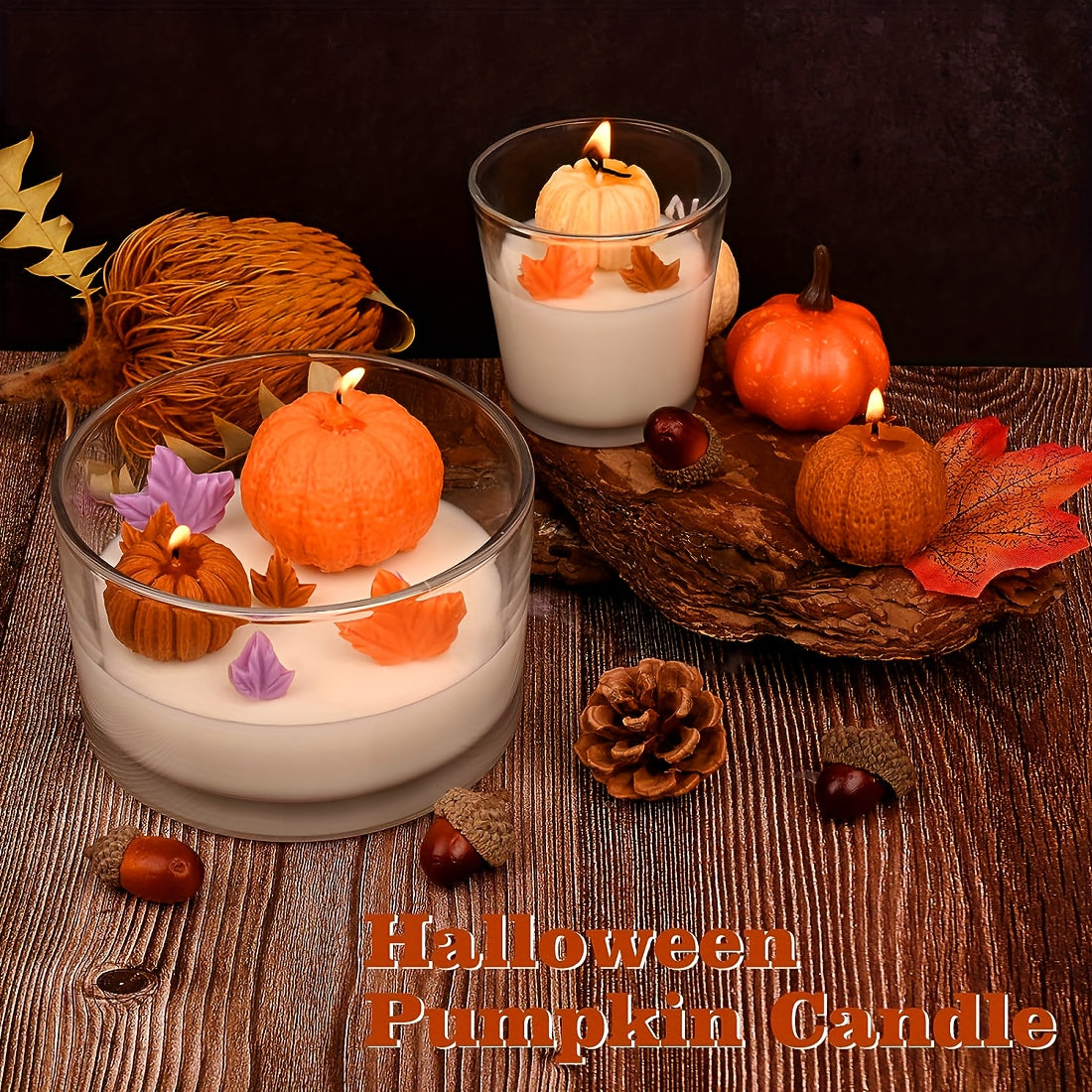 4pcs Pumpkin Candle Holder Silicone Molds Maple Leaf 3D for Resin Casting