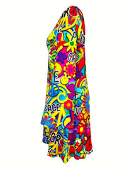 Halloween Dress Women's Plus Allover Print Flared Sleeve