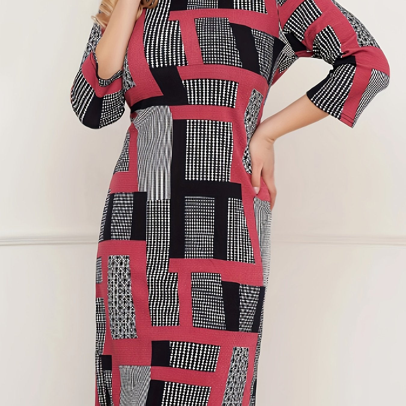 Colorblock Geometric Print Mini Dress