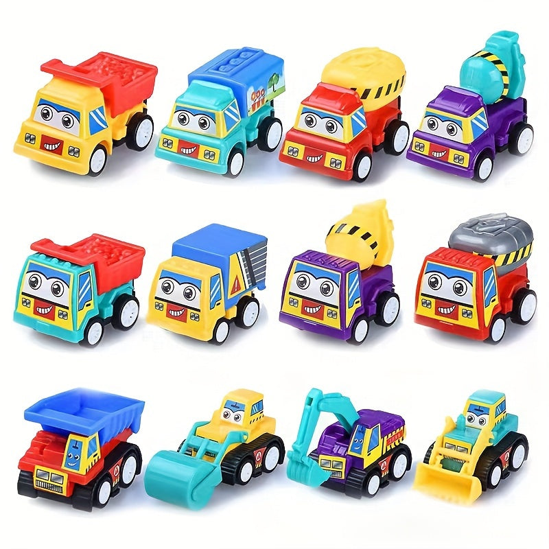 6 Mini Pull Back Cars Set Fire Truck Engineering Car Model Random