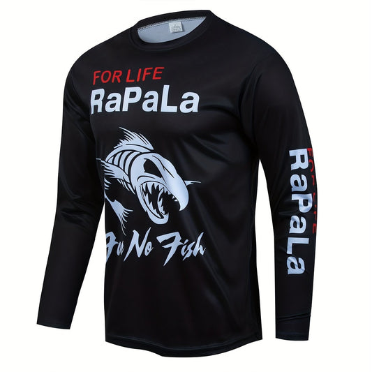 Men's Fish Bone Pattern Shirt Casual Crew Neck Long Sleeve Tee Top
