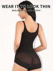 Lace Trim Shaping Romper Tummy Control Butt Lifting Zip Up Body Shaper