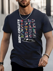 Racing Car Flag Print Men's Street Style T-shirt for Summer