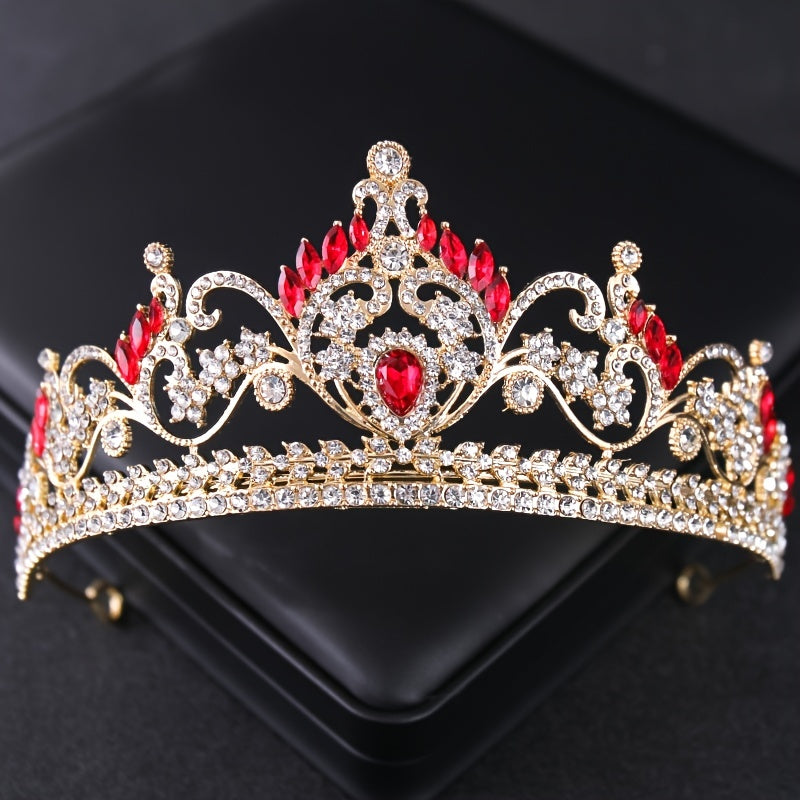 Vintage Golden Floral Bridal Crown Tiara Rhinestone