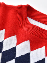 Boys Knitted Argyle Plaid Pullover Sweater