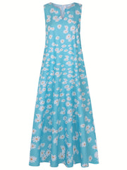 Floral Notched Neck Dress Boho Sleeveless Dress Spring Summer Clothing