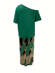 Faith Print Tops & Geo Print Skirts Set