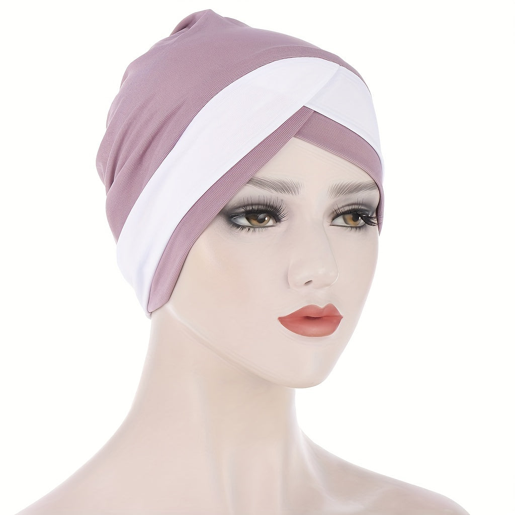 Block Cross Turban Casual Beanies Head Scarf Ramadan Head Wrap Lightweight