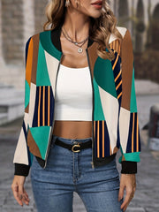 Geo Print Zip Up Jacket for Women