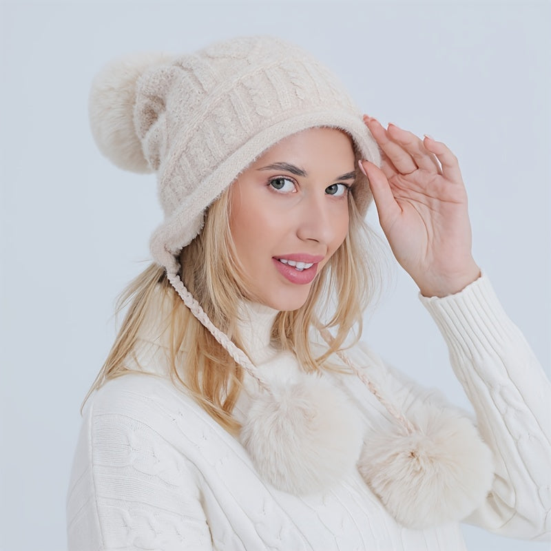 Women's Thermal Knit Cap Winter Beanie with Ear Protection