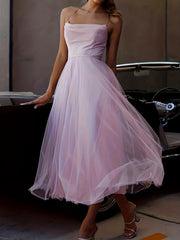 Mesh Lace-Up Backless Maxi Bridesmaid Dress