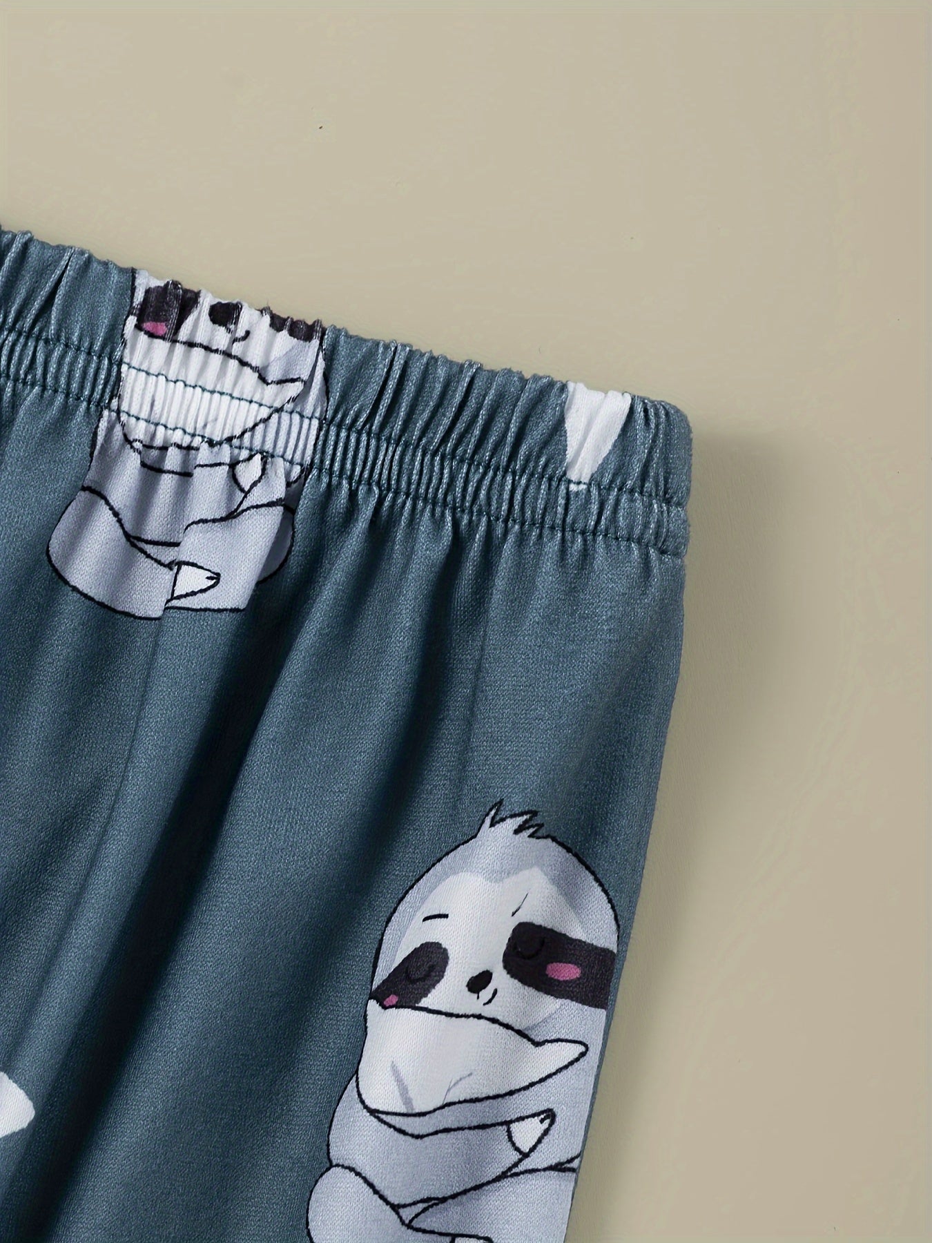 Sloth Print Pajama Set Crew Neck Cami Top & Shorts
