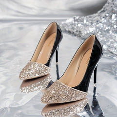 Sequins Pattern Point Toe Stiletto Heel Shoes