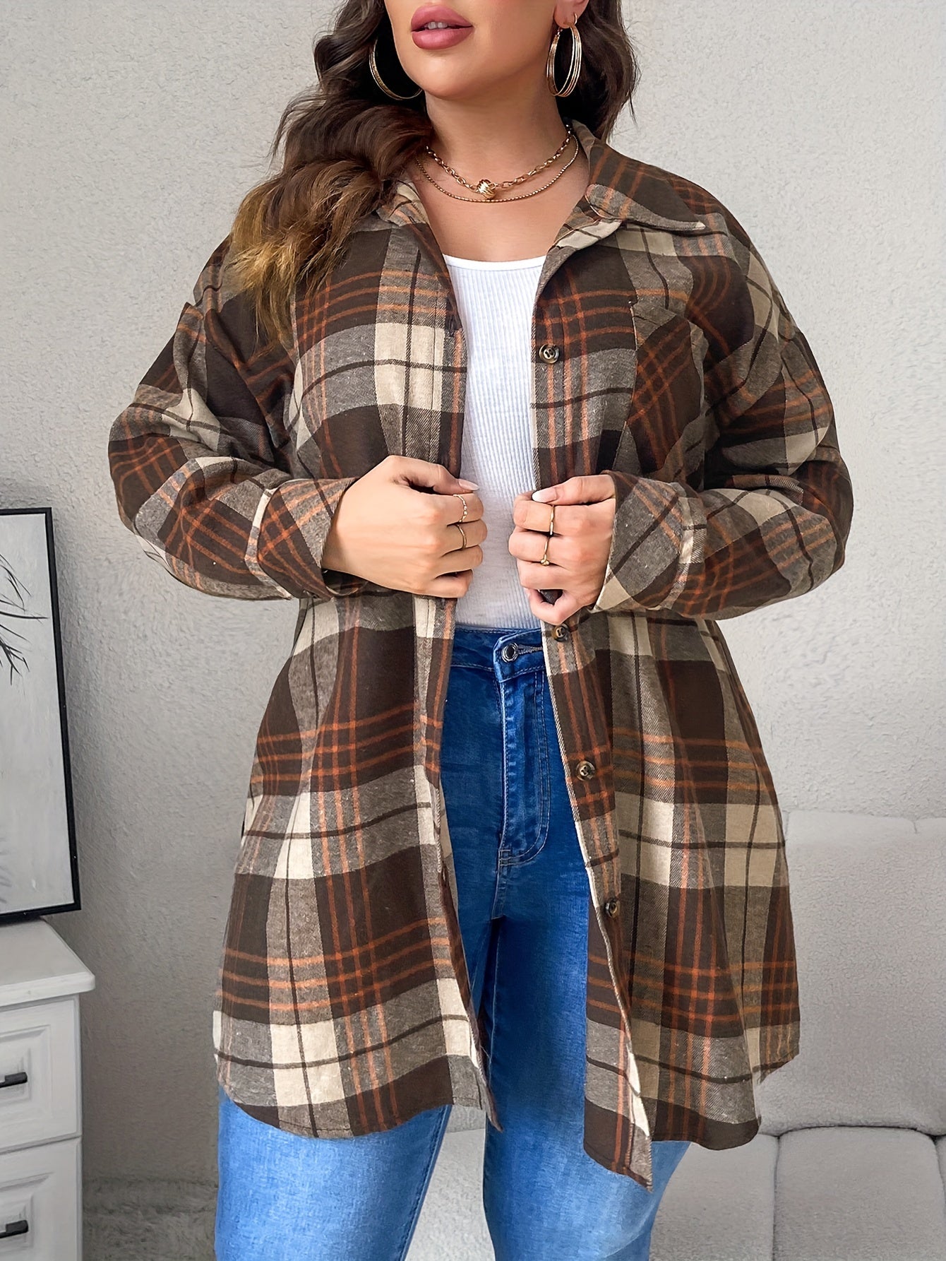 Plaid Print Button Up Shirt Top