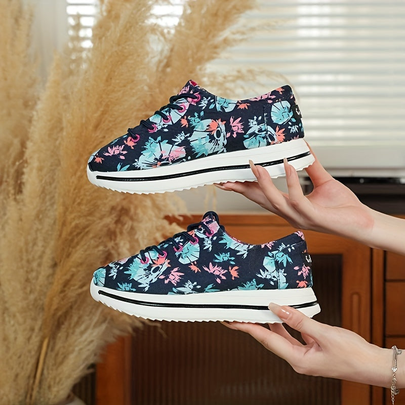 Women's Graffiti Print Thick Bottom Sports Shoes Comfortable Lace Up Sneakers