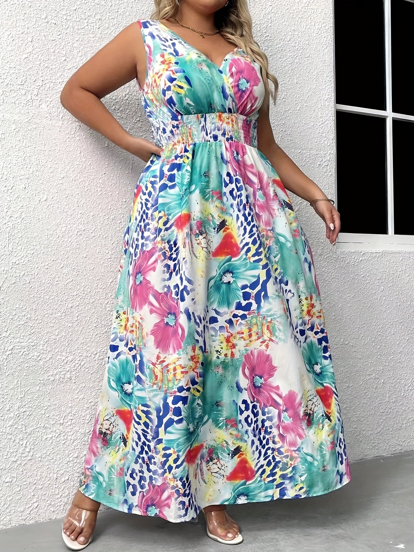 Leopard & Floral Print Maxi Tank Dress