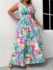Leopard & Floral Print Maxi Tank Dress