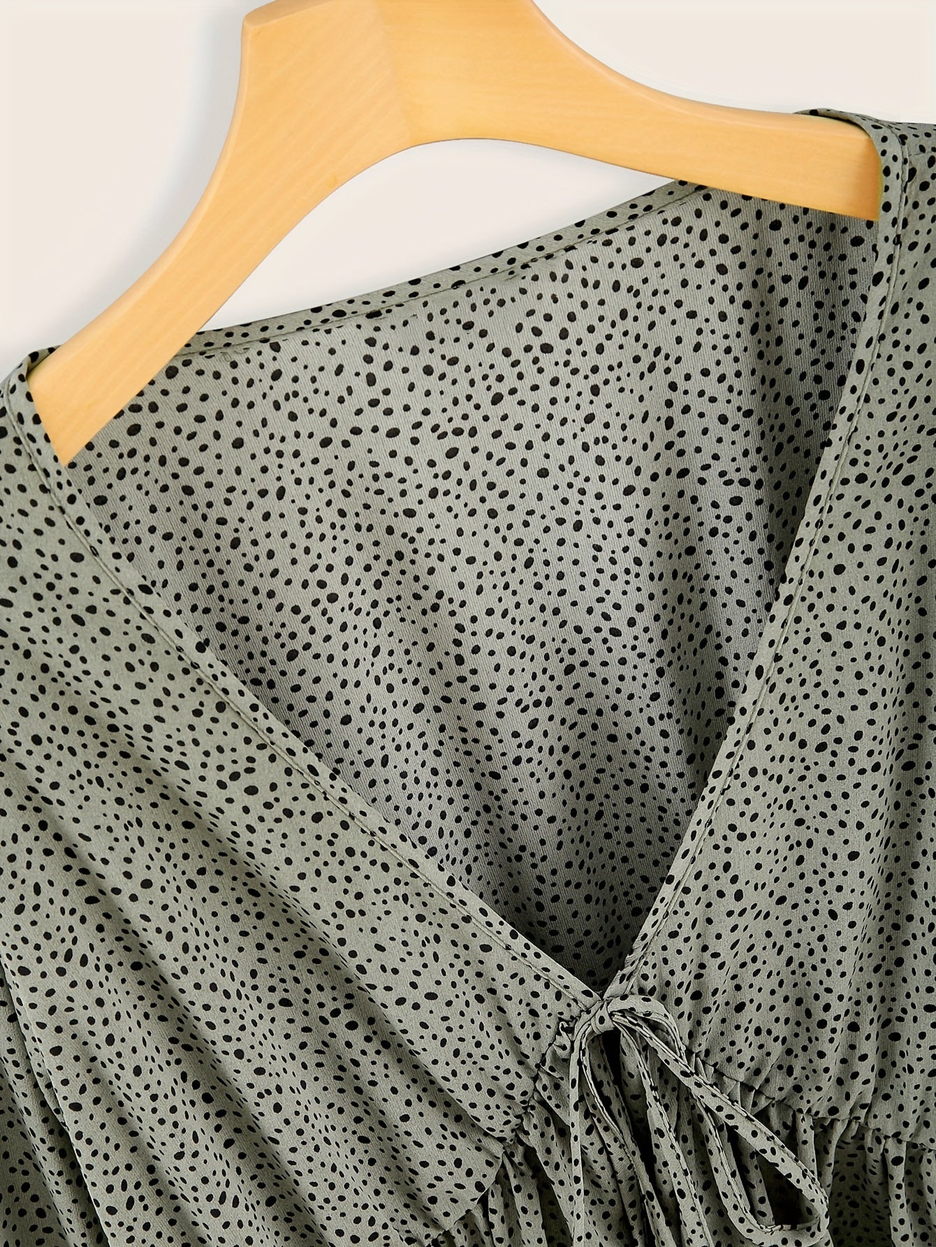 Dot Print Lantern Sleeve Blouse