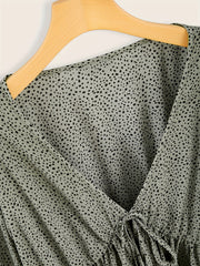 Dot Print Lantern Sleeve Blouse