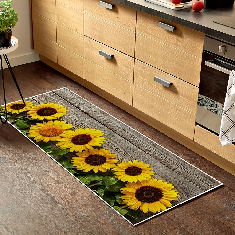 Sunflower Kitchen Rug Absorbent Non Slip Stain Resistant Waterproof Mat