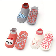 3 Pairs Baby Girls Cartoon Socks Breathable Comfy Anti Skid Trampoline Socks