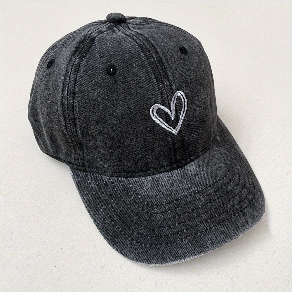 Love Embroidery Washed Cap Soft Top Vintage Baseball Cap