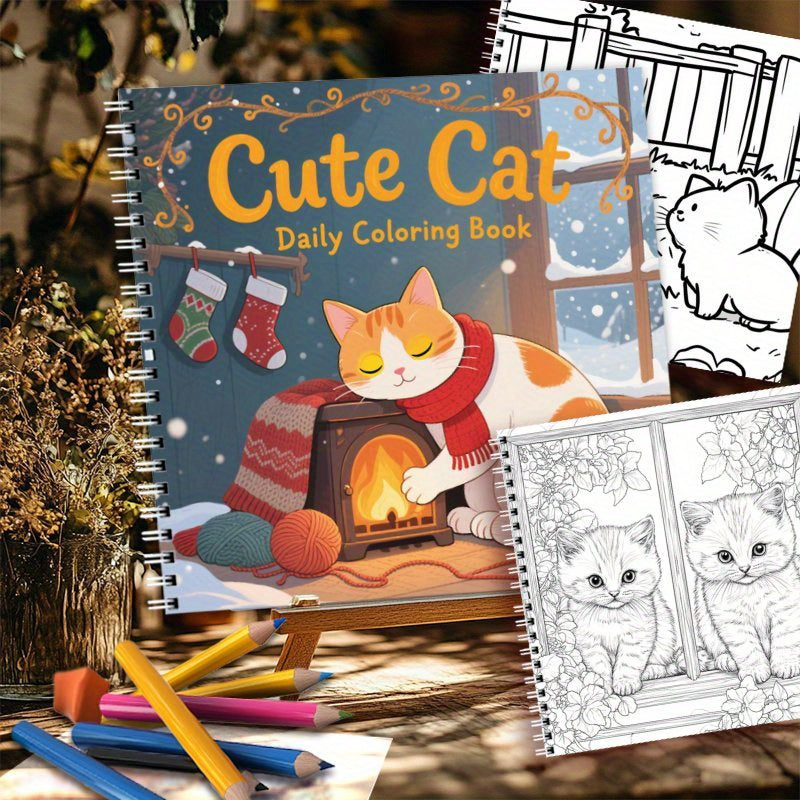 Cat Coloring Book Spiral Coil 22 Pages Thick Paper Single Sided Printing