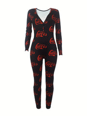 Buttoned V-Neck Lounge Jumpsuit